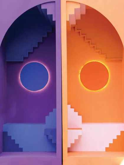 A stunning photo-op inspired by surrealist art. These twin structures play with color, perspective, and light, creating an unforgettable interactive installation.