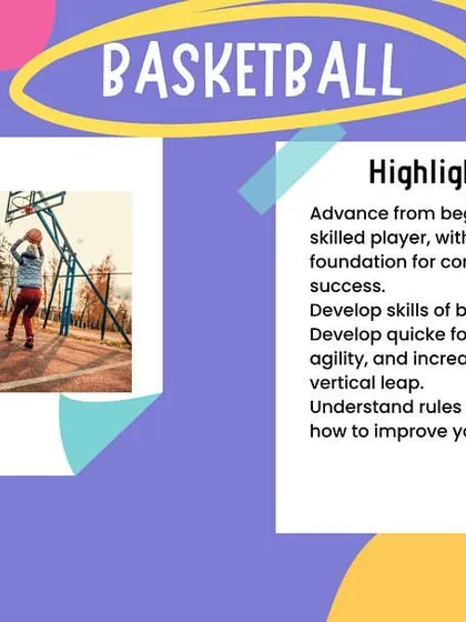 This flyer outlines the key highlights of my basketball program. I focus on helping kids advance from beginner to skilled player by developing foot speed, agility, and a deep understanding of the game's rules.