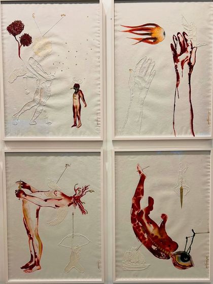 Art is a huge source of inspiration for me. This powerful watercolor and ink artwork by Mithu Sen was one of my favorite pieces from the India Art Fair, and its conceptual nature fuels my own creative thinking.