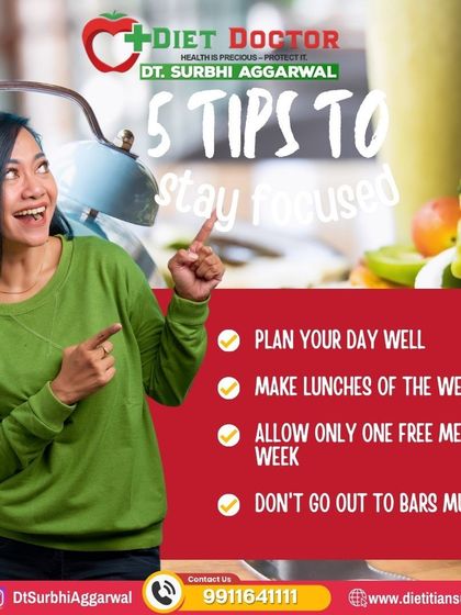 Staying focused on your health journey requires a plan. I advise my clients to plan their day, prep lunches for the week, and allow for a cheat meal to maintain balance and prevent burnout.