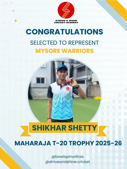 It's a proud moment when the hard work pays off. Huge congratulations to my student Shikhar Shetty for his selection to represent the Mysore Warriors in the Maharaja T20 Trophy. This is the level we strive for.