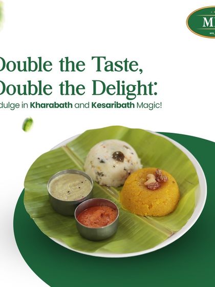 Double the taste, double the delight. Our Chow Chow Bath features both savory Khara Bath (Upma) and sweet Kesari Bath.