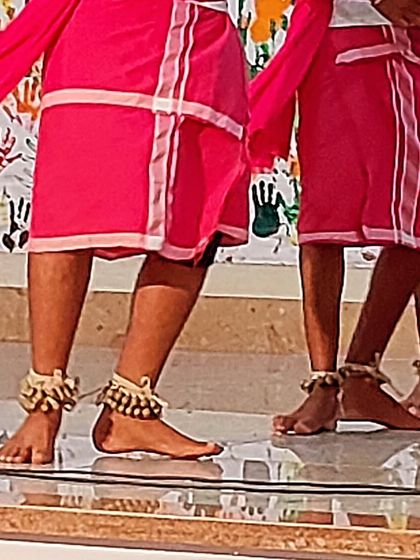 A detail of dancers' feet during a performance at one of our workshops. Art, theatre, and traditional practices all weave together in the spaces we create.