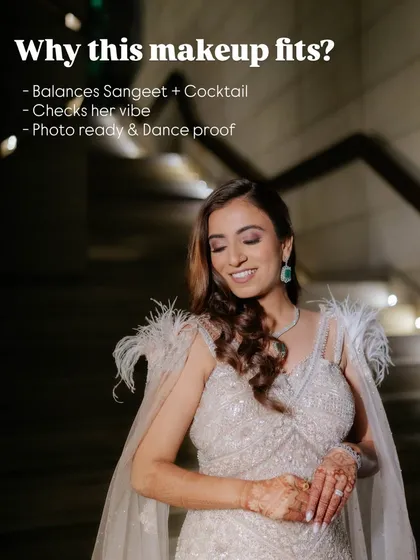 This is how we do cocktail glam. For this bride, we created a look that balanced her Sangeet and Cocktail events. The makeup was photo ready, dance proof, and perfectly matched her glamorous, playful vibe.
