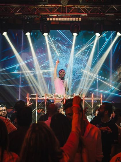 A shot from my 10-year anniversary celebration at Happy Brew, with epic lighting and a full house.