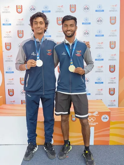 Anup Bangargi on the podium after winning a silver medal at the Maharashtra State Olympic Tournament in Pune.