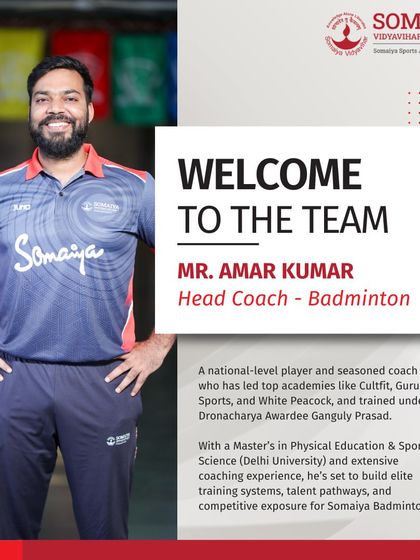 We welcome Mr. Amar Kumar as our Head Coach for Badminton. A national-level player trained under Dronacharya Awardee Ganguly Prasad, he is set to build elite training systems and competitive pathways for our badminton athletes.