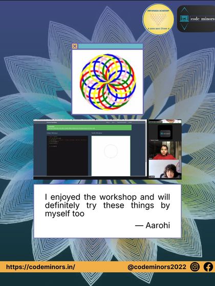 Another testimonial from our Python Turtle Art workshop, where a student expresses her enjoyment. The colorful coded art shown was created during the session, where students learn to visualize programming concepts.