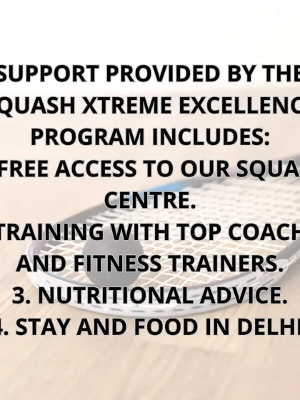 An overview of the support provided by the Squash Xtreme Excellence Program, including free access to our center, top-tier coaching, nutrition, and accommodation.