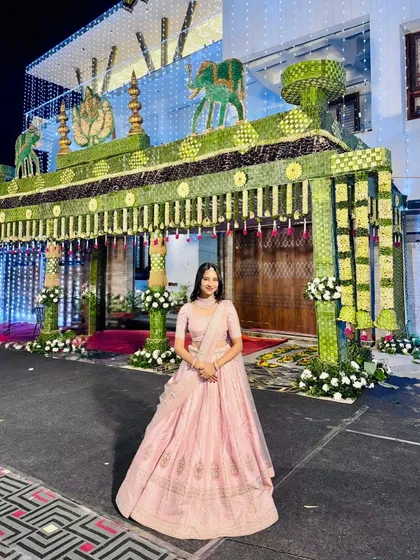 This is a traditional 'Chapara' entrance I created for a bride's home. Made from natural coconut leaves and flowers, it looks absolutely magical when lit up at night, welcoming guests with warmth and tradition.