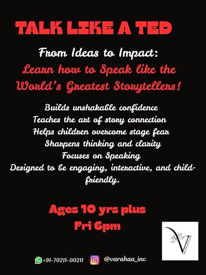 Inspired by the world's greatest storytellers, our 'Talk Like a TED' workshop helps children aged 10 and above turn their ideas into impactful presentations. We focus on building confidence, overcoming stage fear, and mastering the art of story connection.