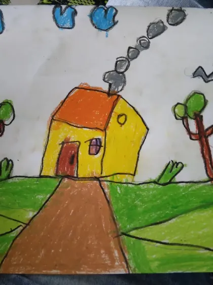 Collages showing the amazing variety of oil pastel drawings from our classes, from flowers and animals to landscapes and festive themes.