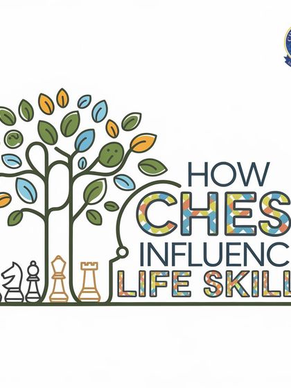 An overview graphic illustrating how chess influences a wide range of essential life skills, branching out like a tree from the game itself.