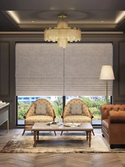 We designed the Mainee Steel Works Director’s Office to be a statement of refined taste. The space features dark taupe wall paneling, a classic Chesterfield sofa, and herringbone wood flooring, blending traditional elegance with contemporary design elements for a powerful executive suite.