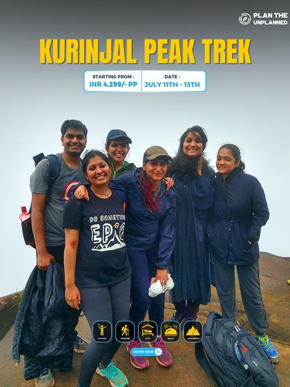 A group of friends on the Kurinjal Peak trek, another gem within the Kudremukh National Park.