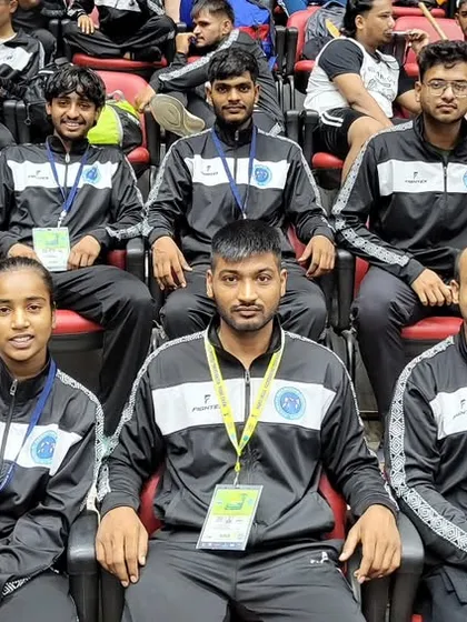 The Delhi Kickboxing Team, featuring many of our academy's athletes, posing for a group photo. Together, we are a formidable force in the national circuit.