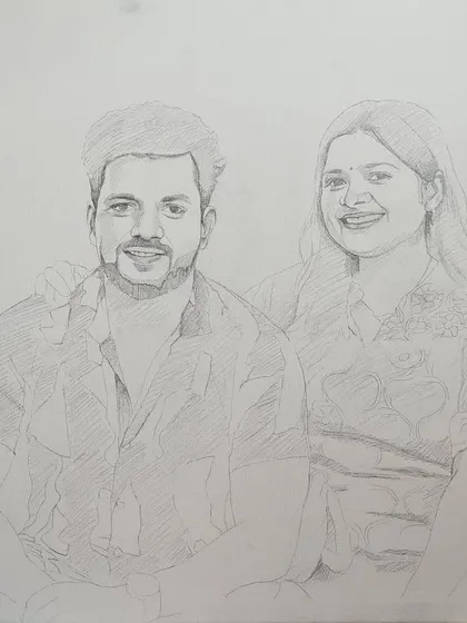 Another view of the initial pencil sketch for the 20" x 20" couple portrait.