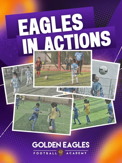 A collage showing our 'Eagles in Action'. These photos capture the dynamic movements and fun our youngest players have during training and matches.