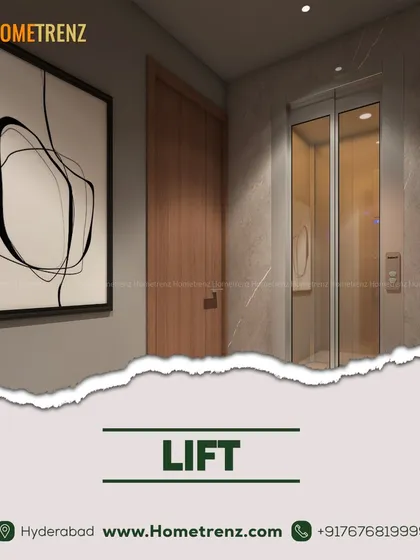 Even a home lift can be a design statement. I integrated this lift with glass doors seamlessly into the hallway, surrounded by marble-textured walls and modern art.