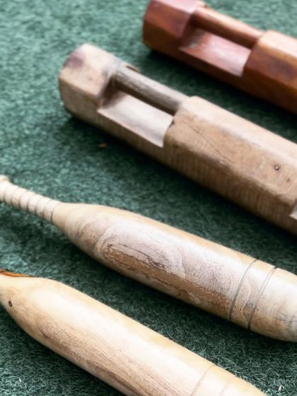 A close-up of the beautiful woodwork on our Samtola and Mudgars. These are not just tools, they are works of art, crafted with care.
