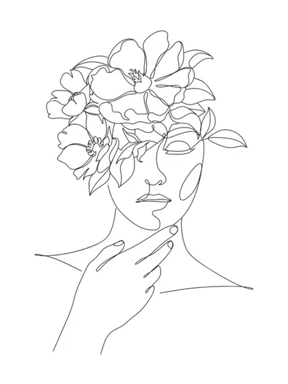 The black and white version of the floral face line art, perfect for a clean, minimalist aesthetic.