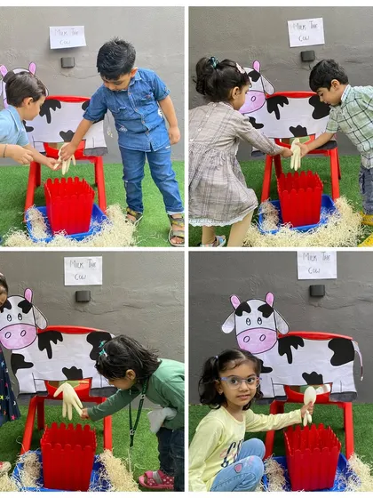 Our little farmers are hard at work. This interactive milking station is a huge hit, providing a tactile and memorable learning experience about cows and the food we get from them.