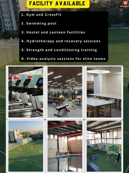 We provide a complete ecosystem for athlete development. This overview highlights our professional-grade facilities, including a fully equipped gym for strength and conditioning, an indoor swimming pool for endurance and recovery, and dedicated spaces for video analysis to refine tactical understanding.
