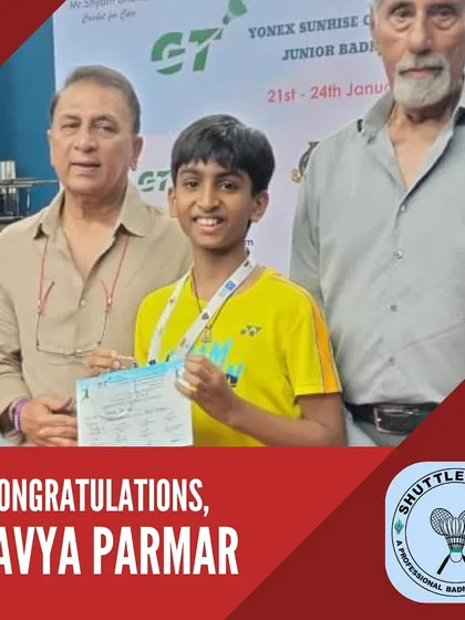 Kaavya Parmar stands proud with his bronze medal at the Yonex Sunrise Gautam Thakkar Memorial Junior Championship, recognized for his skill in the Under 15 Boys Singles.