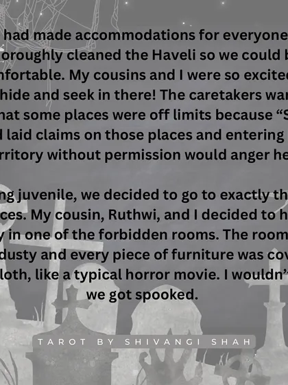 The tale of a family trip to a haunted Haveli where cousins enter a forbidden room and have a terrifying encounter with a spirit.