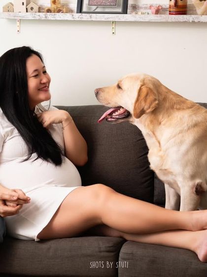 Our furry friends are family too. Including your pet in your maternity shoot is a wonderful way to capture your complete family story. This gentle giant was so excited to meet his new human sibling.