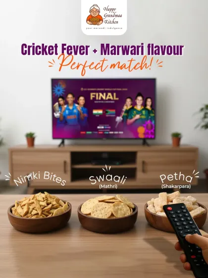 Whether it's a cricket final or a family movie night, our snacks are the perfect companion. This image shows our Nimki, Swaali, and Petha ready for a shared moment.