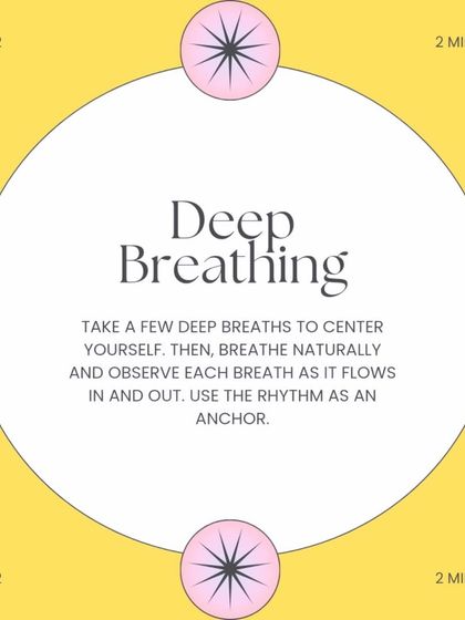 The second step in our simple meditation guide is deep breathing. Taking a few deep breaths helps to center yourself, using the rhythm of your breath as an anchor to stay present.