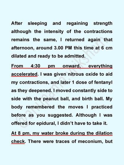 During her long labor, this mother used a peanut ball and birth ball to keep moving. Her body remembered the movements she had practiced, and she was able to manage without an epidural.