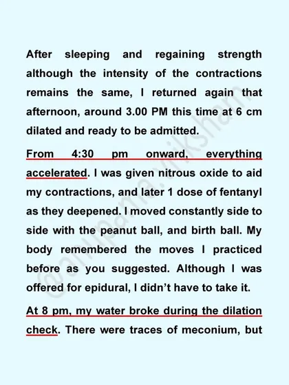 During her long labor, this mother used a peanut ball and birth ball to keep moving. Her body remembered the movements she had practiced, and she was able to manage without an epidural.