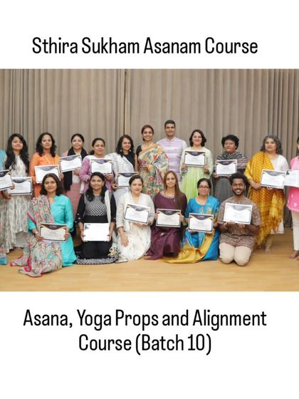 A group photo of our 10th batch of the Sthira Sukham Asanam course. These teachers were intensively trained for over 60 hours in functional anatomy, prop work, and sequencing.
