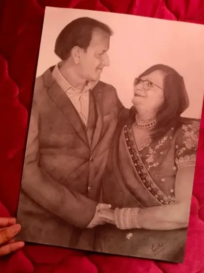 This A3 size graphite pencil portrait was a special commission to capture a timeless moment between a couple. A handmade sketch like this makes for a deeply personal anniversary or birthday gift that will be cherished for years.