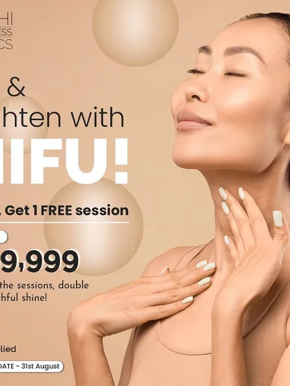 Get double the youthful shine with our Buy 1, Get 1 Free session offer on HIFU. This is a great opportunity to experience the benefits of our non-invasive skin lifting and tightening treatment.