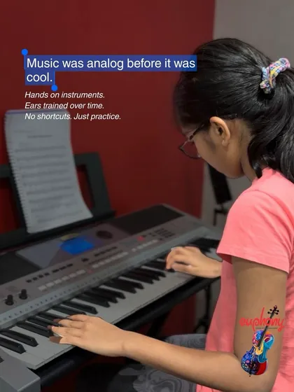 Music was analog before it was cool. We believe in hands-on learning with real instruments, training your ears over time. No shortcuts, just practice.