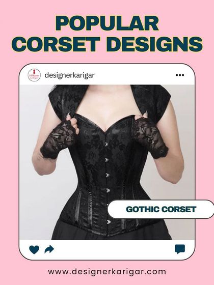A gothic-style corset in black lace. This design can be part of an alternative fashion look or a dramatic evening outfit.