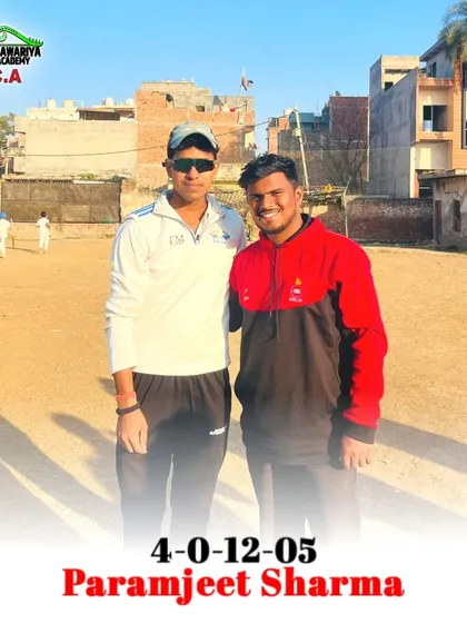 Paramjeet Sharma after a match winning bowling spell. He took 5 wickets for just 12 runs.