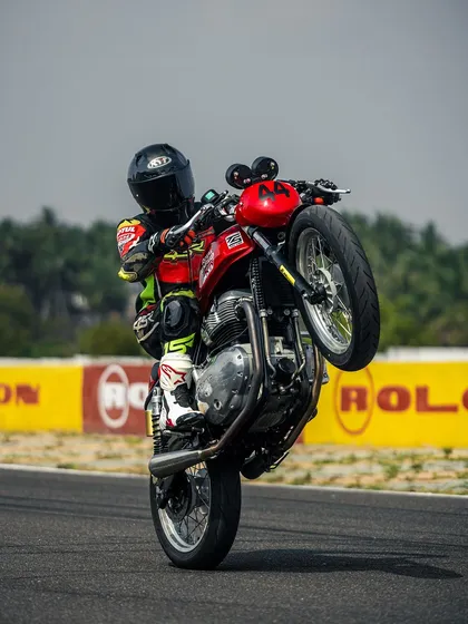 A perfect wheelie is a display of balance and throttle control. We execute classic motorcycle stunts like this with consistency and safety, adding a core element of excitement to our shows.