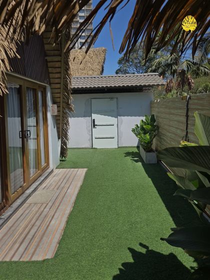 A look at the private lawn and deck area attached to one of our A-Frame cottages. It's your own little corner of paradise to enjoy a quiet morning or a peaceful evening.