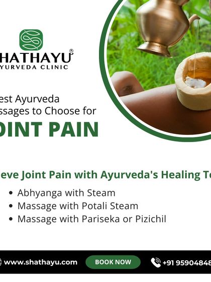 For general joint pain, I offer several effective Ayurvedic massages. This visual guide introduces you to Abhyanga with Steam, Massage with Potali Steam, and Pariseka, each designed to provide healing and relief.