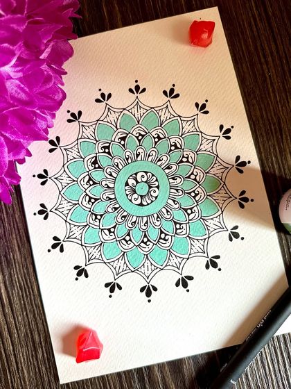 Another shot of this serene mint green mandala. The simplicity is what makes it so beautiful.