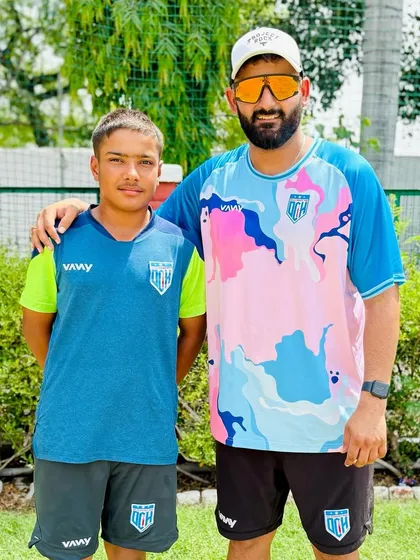 With Yug Dahiya, celebrating his fantastic 5-wicket haul. He has a natural talent for bowling.