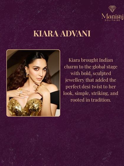 Kiara Advani brought Indian charm to the global stage with her bold, sculpted jewellery. It was the perfect desi twist to her look: simple, striking, and rooted in tradition.