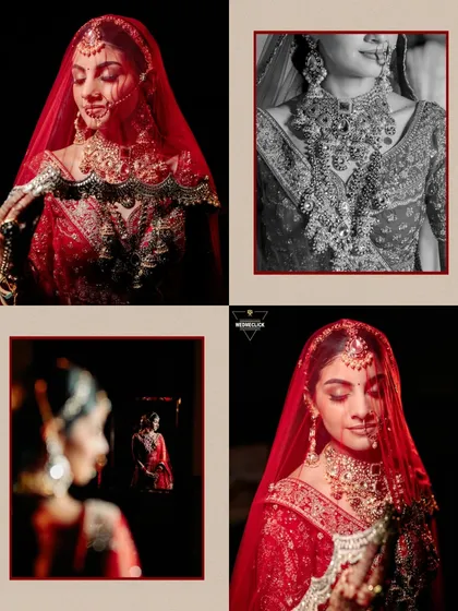 A collage of artistic bridal portraits, including black and white shots and creative reflections, showcasing a variety of moods and styles.