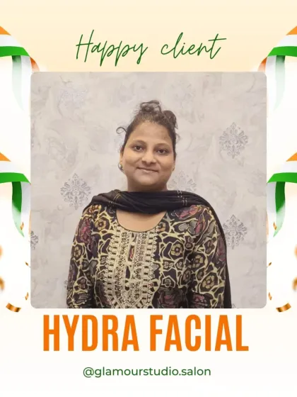 A happy client with a gentle smile and glowing skin after her Hydra Facial.