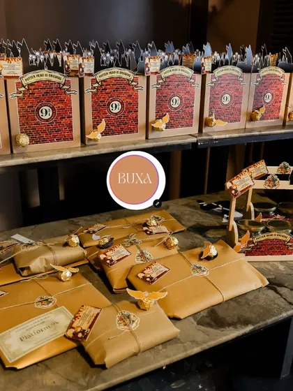 A full display of the Harry Potter hampers and gift packages, creating an immersive Diagon Alley-like experience.