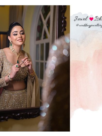 The final touches make all the difference. Our Moissanite Polki necklace with its emerald drop sits perfectly, ready for the big day. This is a classic bridal look, elevated with a touch of colour.